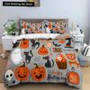 Happy Halloween King Queen Duvet Cover Orange Pumpkin Bedding Set Kids Teens Adults Bats Horror Festival Polyester Quilt Cover