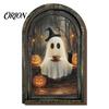Medieval Arched Window Decor Halloween Vintage Arch Wooden Sign, Gothic Spooky Ghost Wall Hanging with Bracket, Rustic Dark Aesthetic Home Ornament