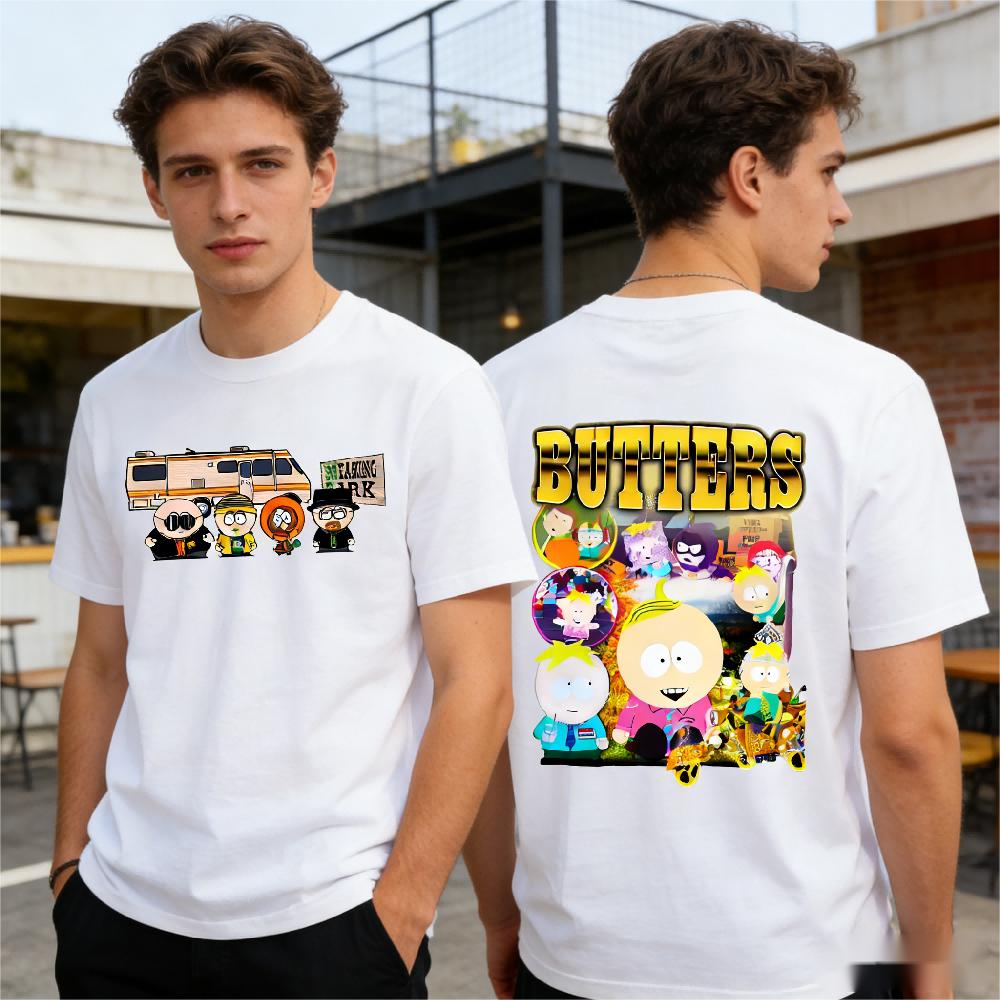 Summer Kenny McCormick South Park Double Sided Tshirt Funny Cartoon Anime Peripheral Print Crew Neck Short Sleeve Cotton TShirt