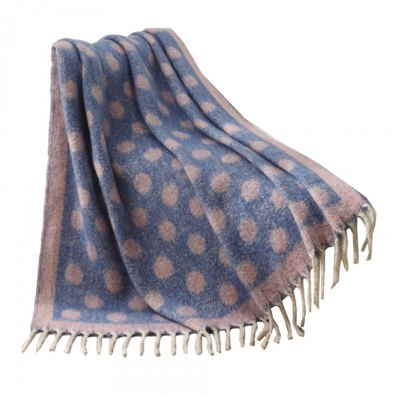 Cozy Winter Knit Throw Blanket With Polka Dot Jacquard Soft Fuzzy Mink Feel Fringed Shawl Sofa Bed