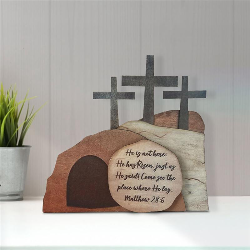 Good-Easter Resurrection Scene Wooden Decor Easter Eid Al-Fitr Decor Wooden Cross Resurrection Scene Decor Nativity Set Durable