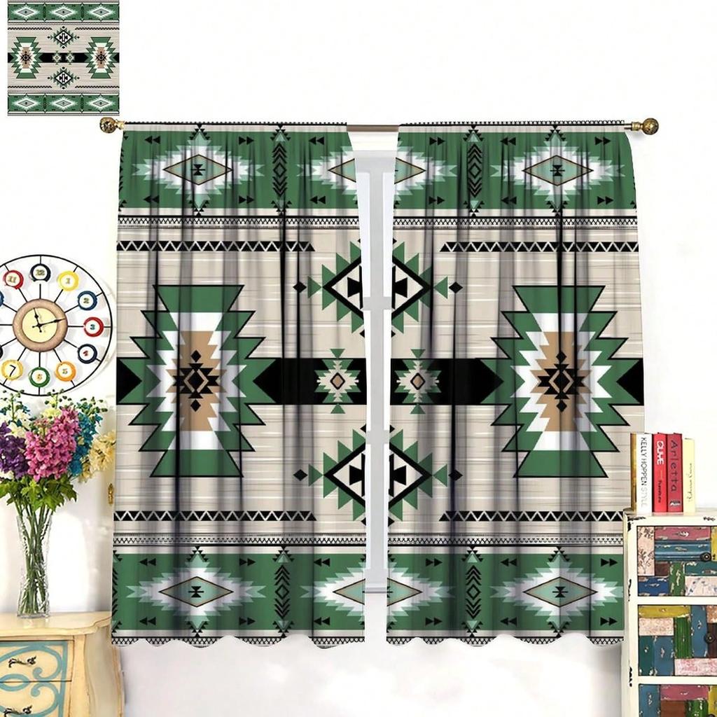 Western  Blackout Curtains, Boho Geometric Southwestern  Abstract  Window Drapes, For Living Room Bedroom 2 Panels