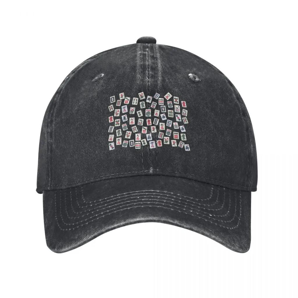 Mahjongg game tiles design on blue color Baseball Cap fun hats Custom Cap hats on offer Kids Hat Caps For Women Unisexs