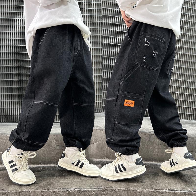 2025 Autumn Boys' Wide-Leg Ripped Jeans - Fashionable Children's Wear