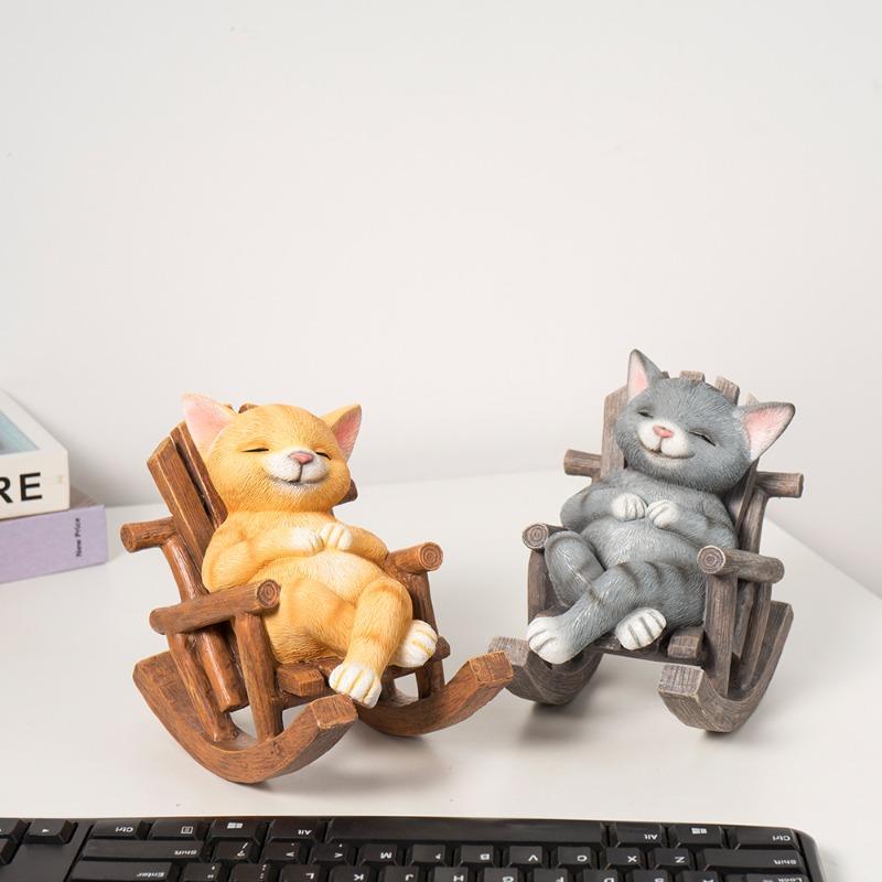 2026 New Recliner Cat Dog Animal Resin Decoration for Home Office Healing Desktop Gift Decoration Decorative Car Model Ornaments