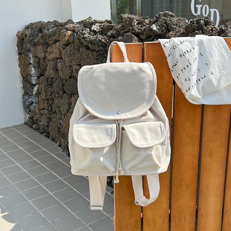 

Double shoulder school bag female high school canvas backpack college student female clamshell drawstring backpack покинуть белый
