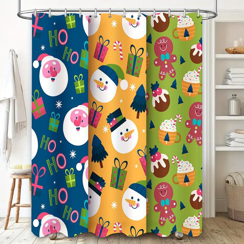 Christmas-themed Shower Curtain Festive Snowman, Gingerbread Man Candy Cane Design for Bathroom Decor In Multiple Colors