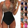Bikini Tight One-piece Swimsuit Women Halter Sexy Cross Color Matching Swimsuit Women