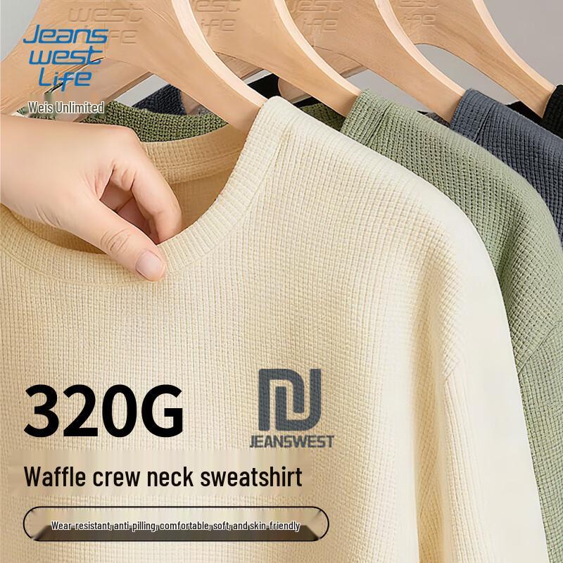 JEANSWEST LIFE Men's Anti-Wrinkle Waffle Knit Crewneck Sweatshirt