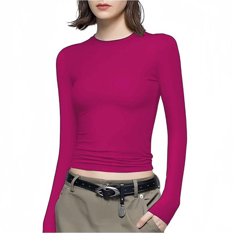 Solid Color round Neck Neck Long Sleeved Top Women Solid round Neck Long sleeve Top