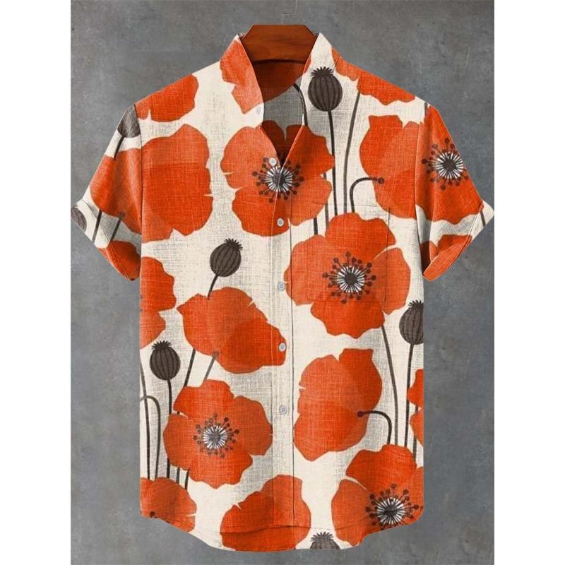 Men's Short Sleeve Shirt Vintage Ethnic Style Sunlight and Tree Illustration Art Snake Print Casual Linen Shirt