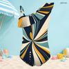 Girls One Shoulder Ruffle One Piece Printed Swimsuit Black Gray White