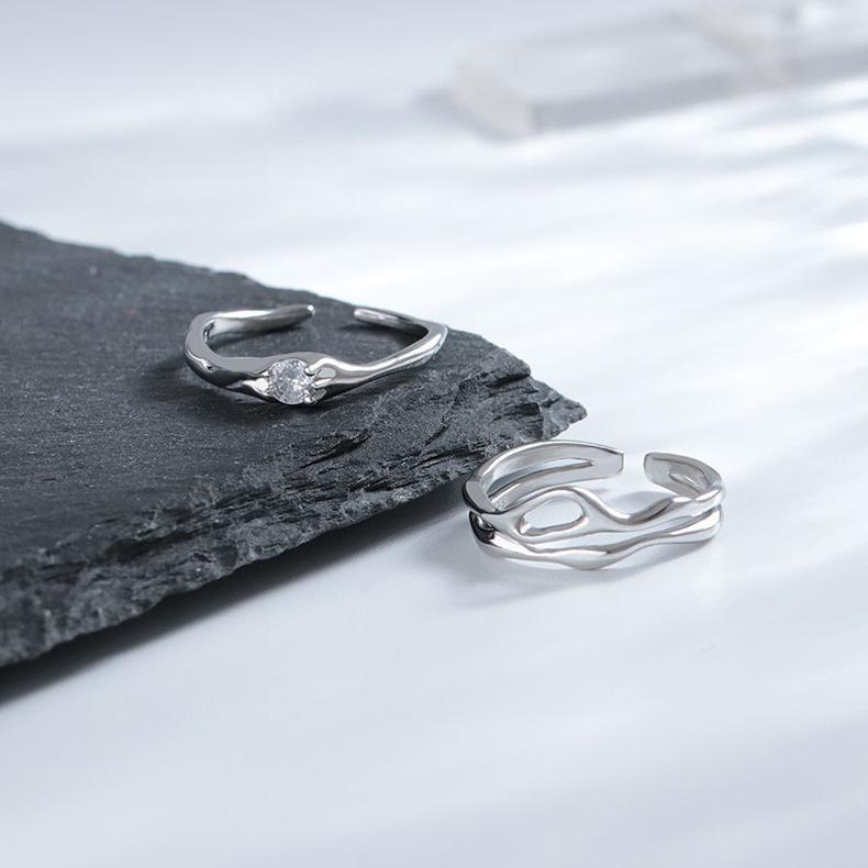 S999 Sterling Silver Unisex Couple Rings - Personalized, Cool, High-End Irregular Design, Openable Finger Rings