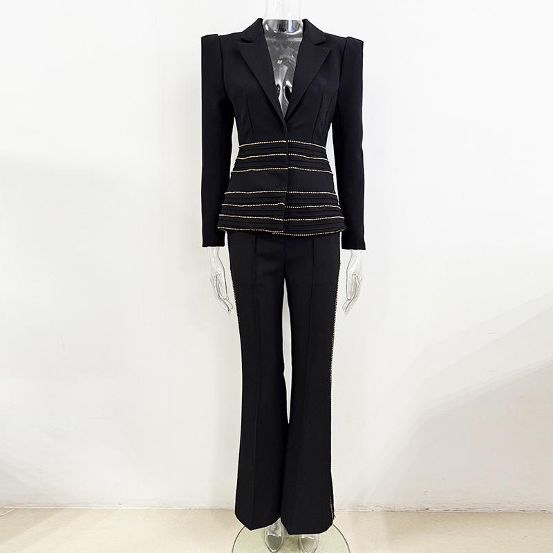 Spot 2026 Celebrity Temperament Slim Fit Two-Piece Suit with Copper Chain and Beaded Long Pants