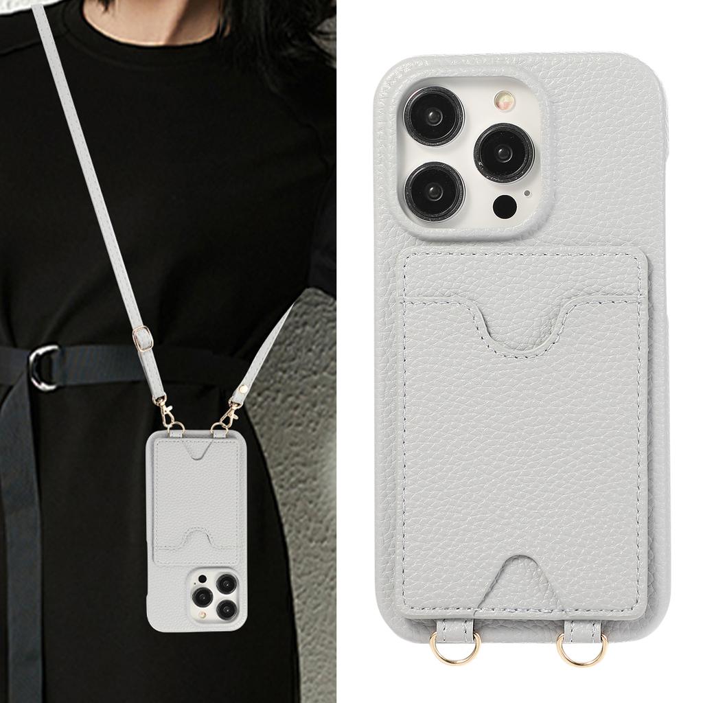 Long Lanyard Vertical Cards Solt Leather Wallet Case For iPhone 15 Pro Max 14 Plus 13 Mini 12 11 7 SE 2022 Crossbody Skin Cover