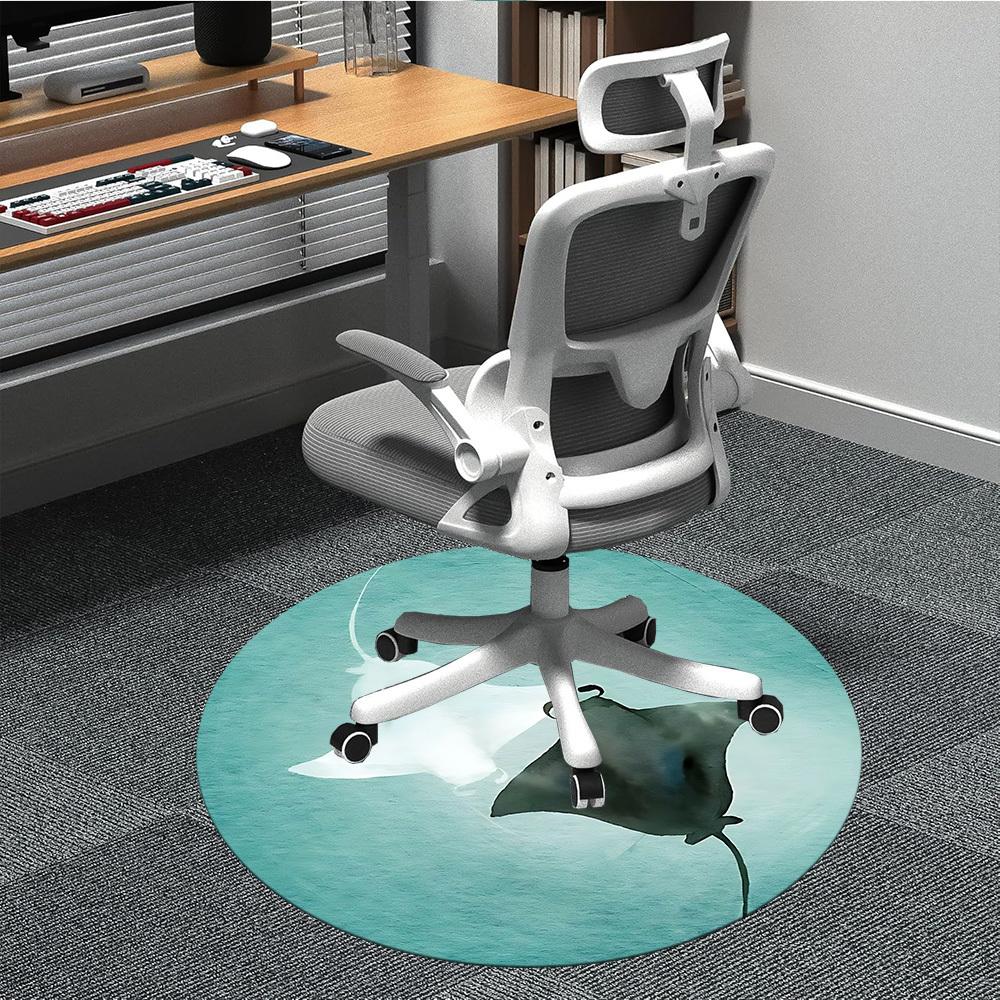 

1pc Manta Ray Aquatic Office Round Area Rug, Indoor Mat Suitable For Office, Under Office Chairs Bedroom Living Room Home Decor, Room Deco, 115 80cm by 80cm