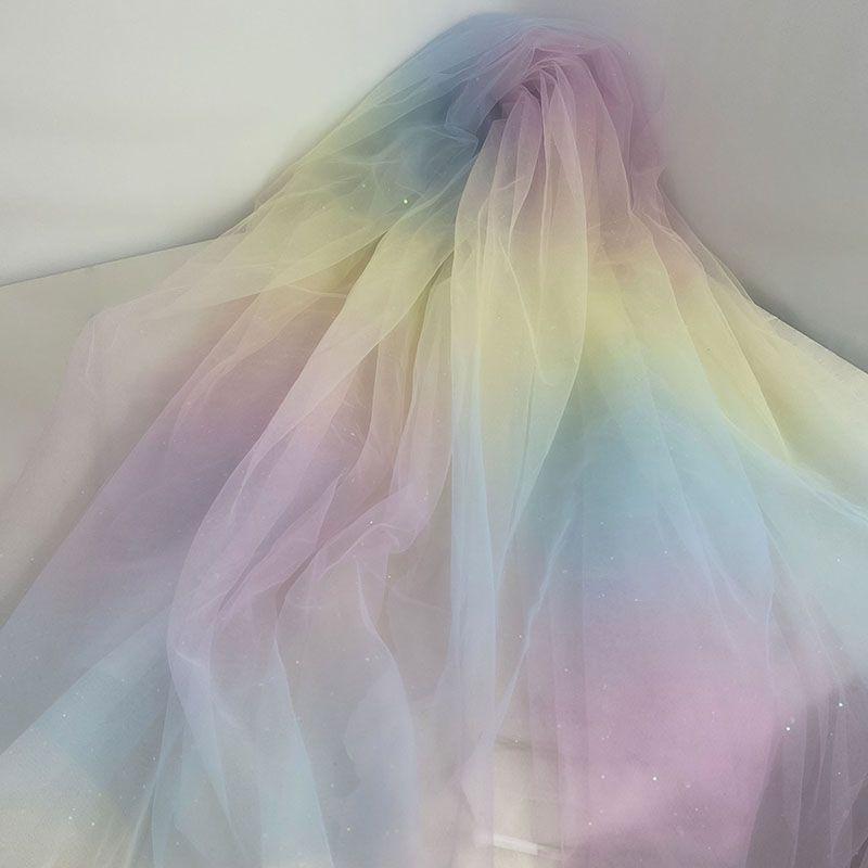 Gradient Rainbow Tulle Fabric Star Sequin By The Meter for Dress Hanfu Wedding Package DIY Sewing Cloth Soft Thin Draping Blue