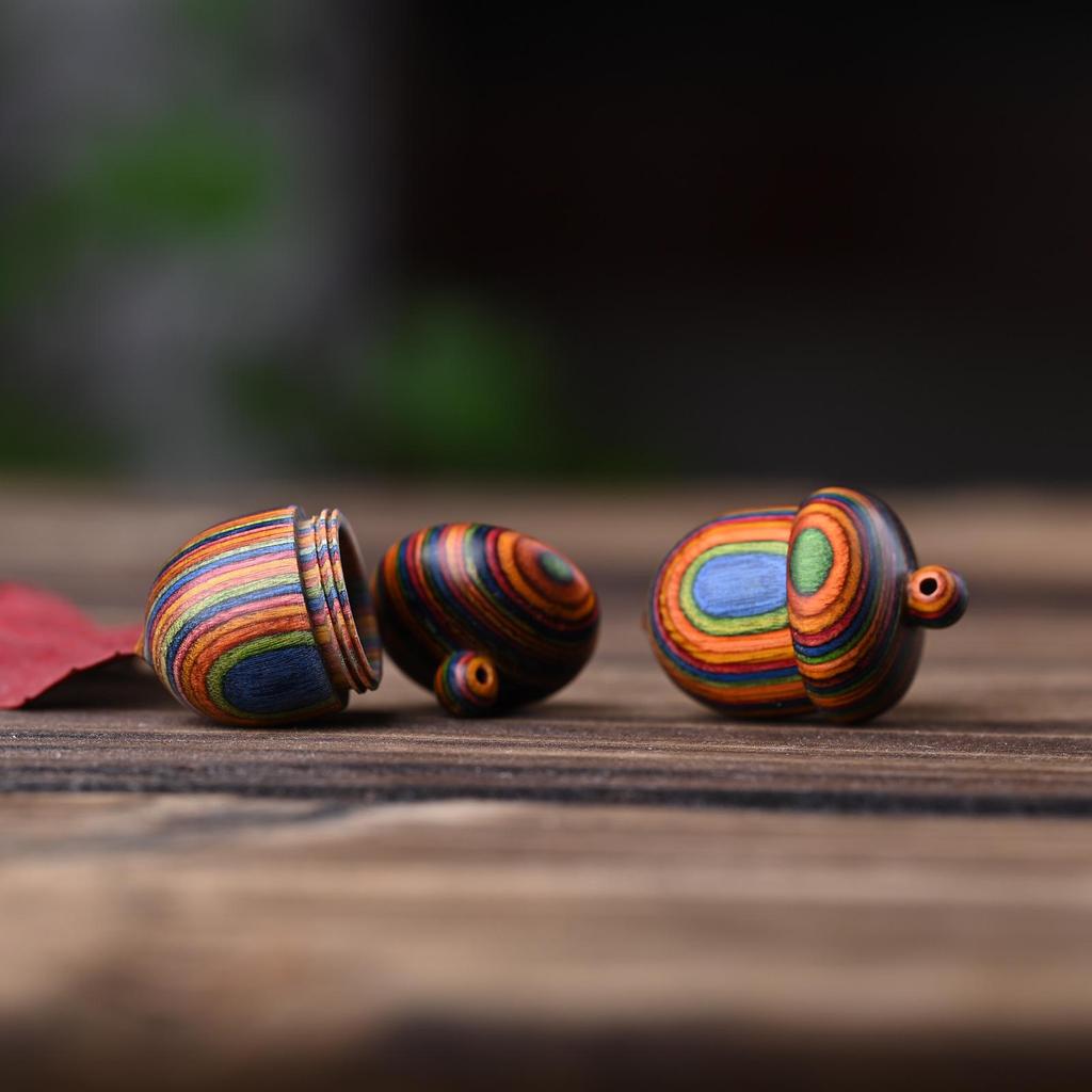 Red Sandalwood Acorn & Pine Cone Pendant Keychain with Screw-Open Wish Bottle