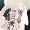 T-shirt Manches Courtes Style Harajuku Y2K Couple Adulte DARLING in the FRANXX Zero Two Rayures Impression Rétro Américain pour Femmes et Hommes