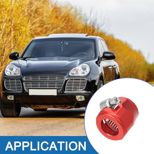 A ABSOPRO Hex Car Hose Finisher Flexible Rubber Pipe Clamp AN10 with Screw Band Fittings for Oil Fuel Water Pipe, Red