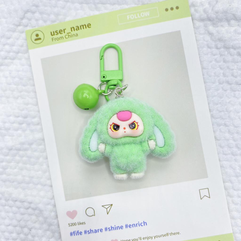 Plastic Bunny Keychain With 3d Embossed Fleece Ears For Bag Decor