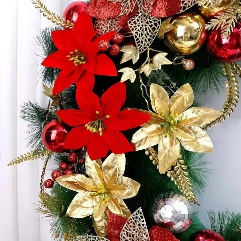 60/5PCS Red Christmas Flowers with Clips Artificial Large Christmas Flower Floral Xmas Tree Ornament New Year Party Decoration