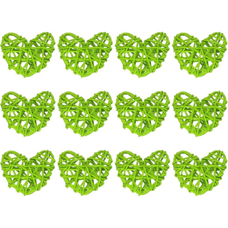 MECCANIXITY 12Pcs Heart Shaped Rattan Ball Vase Filler Natural Rattan for Valentine's Day Decoration Wedding Home Decoration Black 2 In