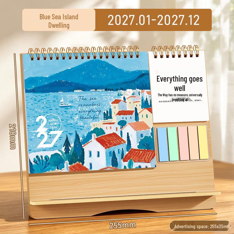 Inspirational Wooden Desk Calendar 2026 with Memo Pad - Customizable Creative Advertising Calendar