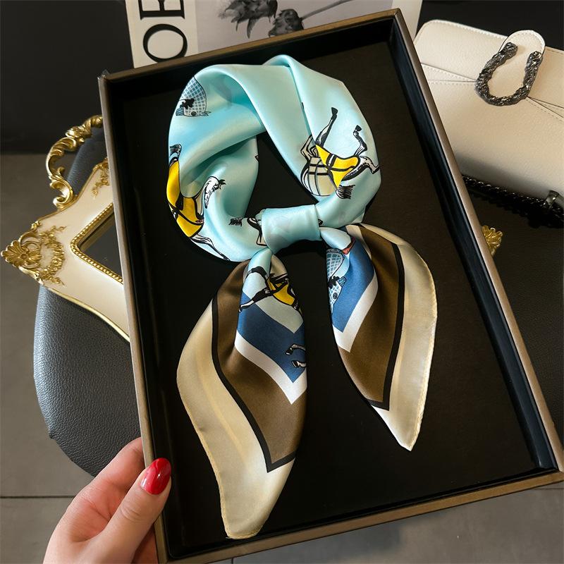 Spring/Summer Breathable Horse Print Neckerchief Fashion 70cm Square Scarf Women’s Temperamental Imitation Silk Bandannas