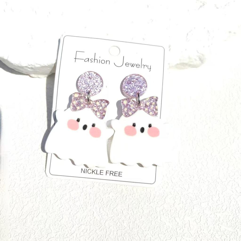 Halloween UFO Ghost Face Pumpkin Head Earrings: Cute, Exaggerated, Scary, Glittery, Bright Earrings for Women