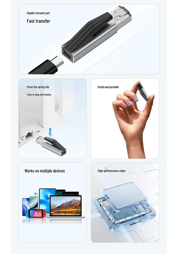 Type-C To RJ45 Gigabit Adapter - C Female To Ethernet Port Converter for Phones & Laptops