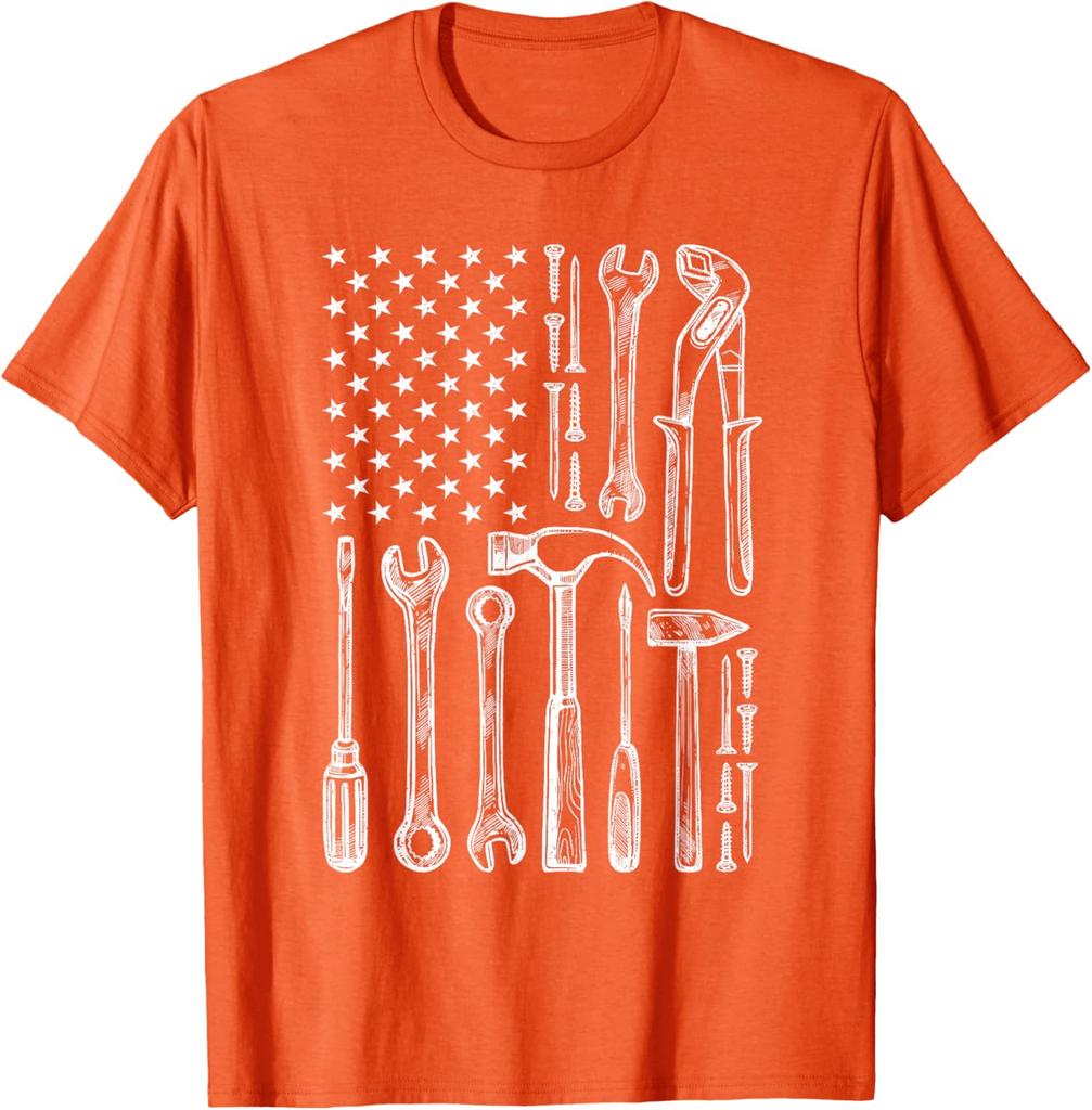 Tools American Flag Graphic Tee Men Mechanic Craftsman Vintage Cotton T-Shirt