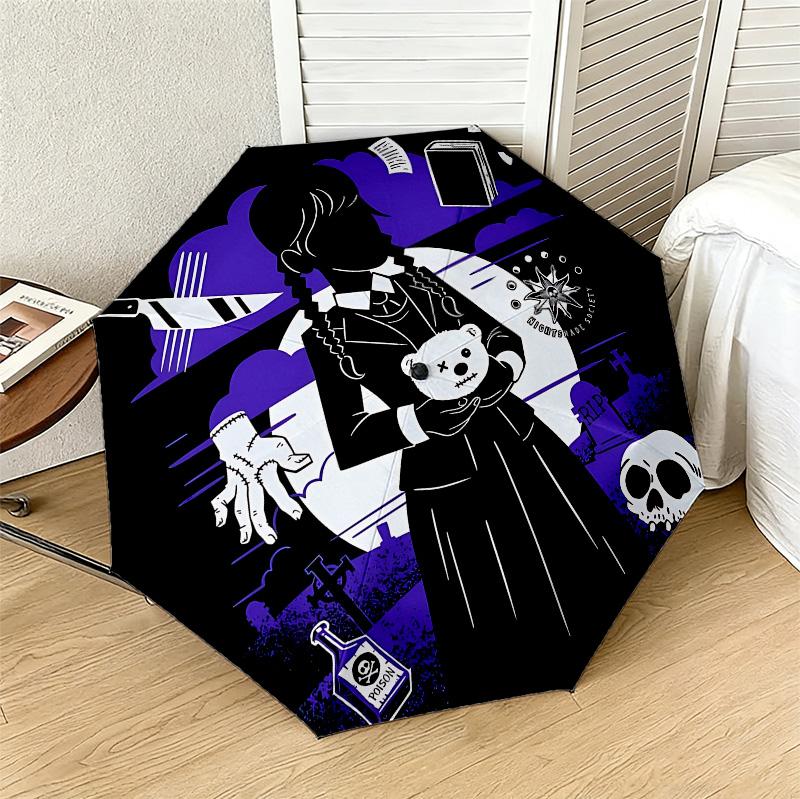 Gothic Horror 8 Ribs 3Fold Black Glue Uv Protection Umbrella Sun Protection Rainproof Compact Folding Umbrella For Travel Daily Use C923741