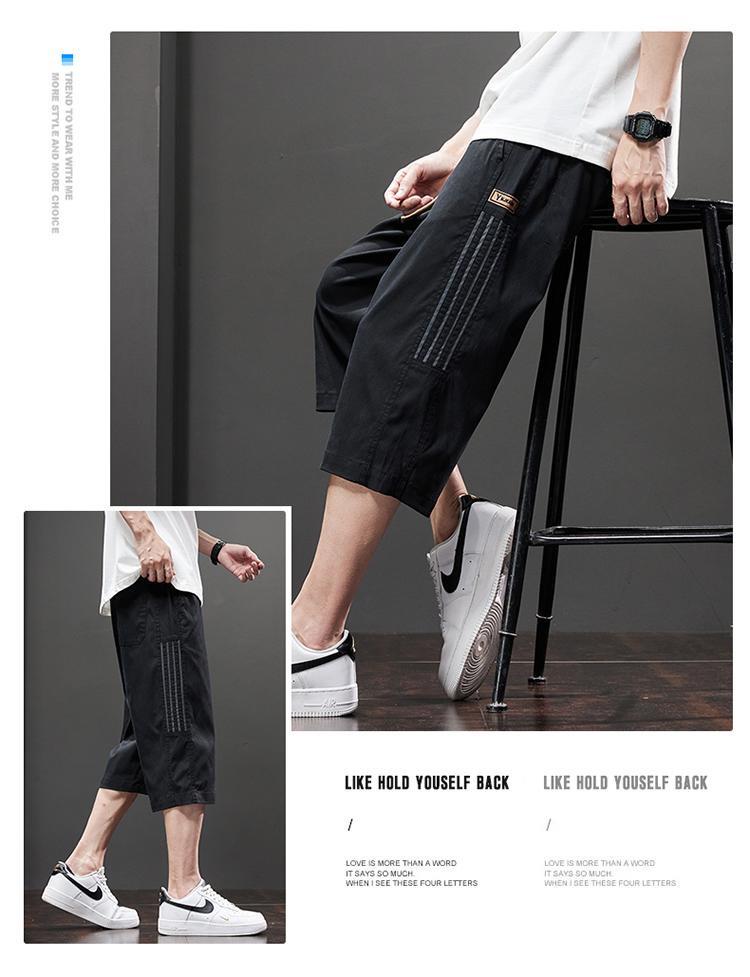 Men's Lightweight Cropped Straight-Leg Casual Trousers - Breathable, Versatile, Large Size, Slightly Elastic