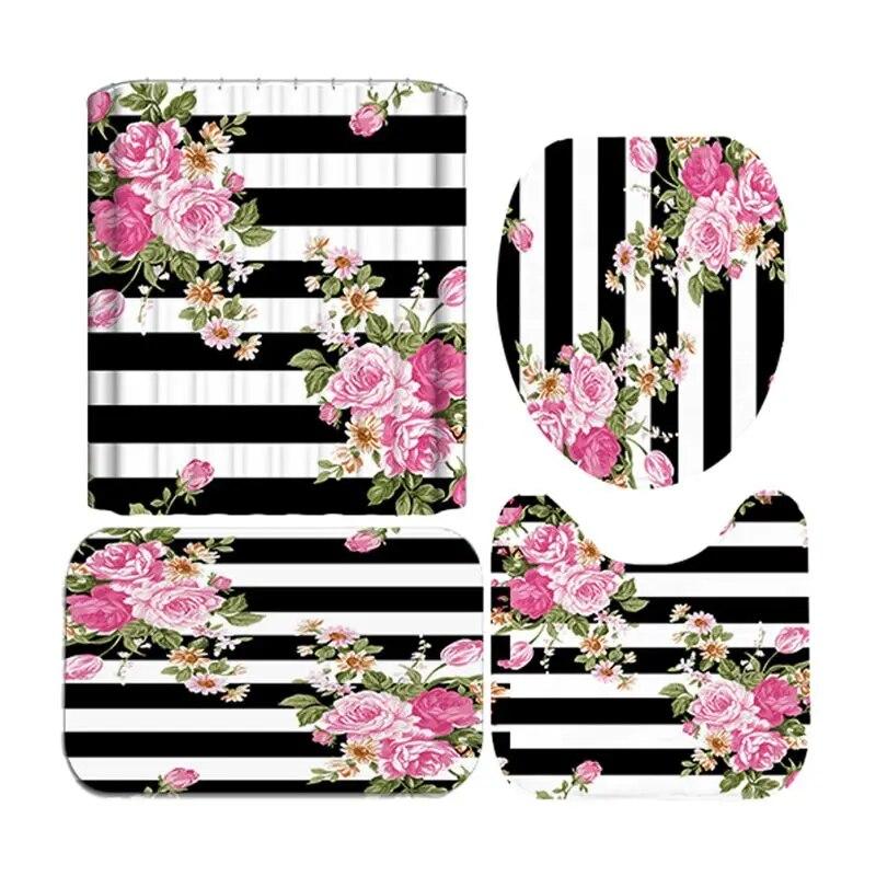 3D-Digitaldruck-Duschvorhang, 4-teilig, für Zuhause/Hotel/Party, Badezimmer-Dekoration, 180 x 180 cm