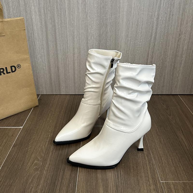 Autumn Pointed Thick Heel High Boots Women's Pleated Sleeve Knight Boots High Heel But Knee Boots