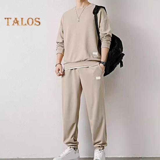 2Pcs/Set Fake Two Pieces Sport Suit Round Crew Long Sleeve Pullover Tops Elastic Waist Long Trousers Set Daily Wear