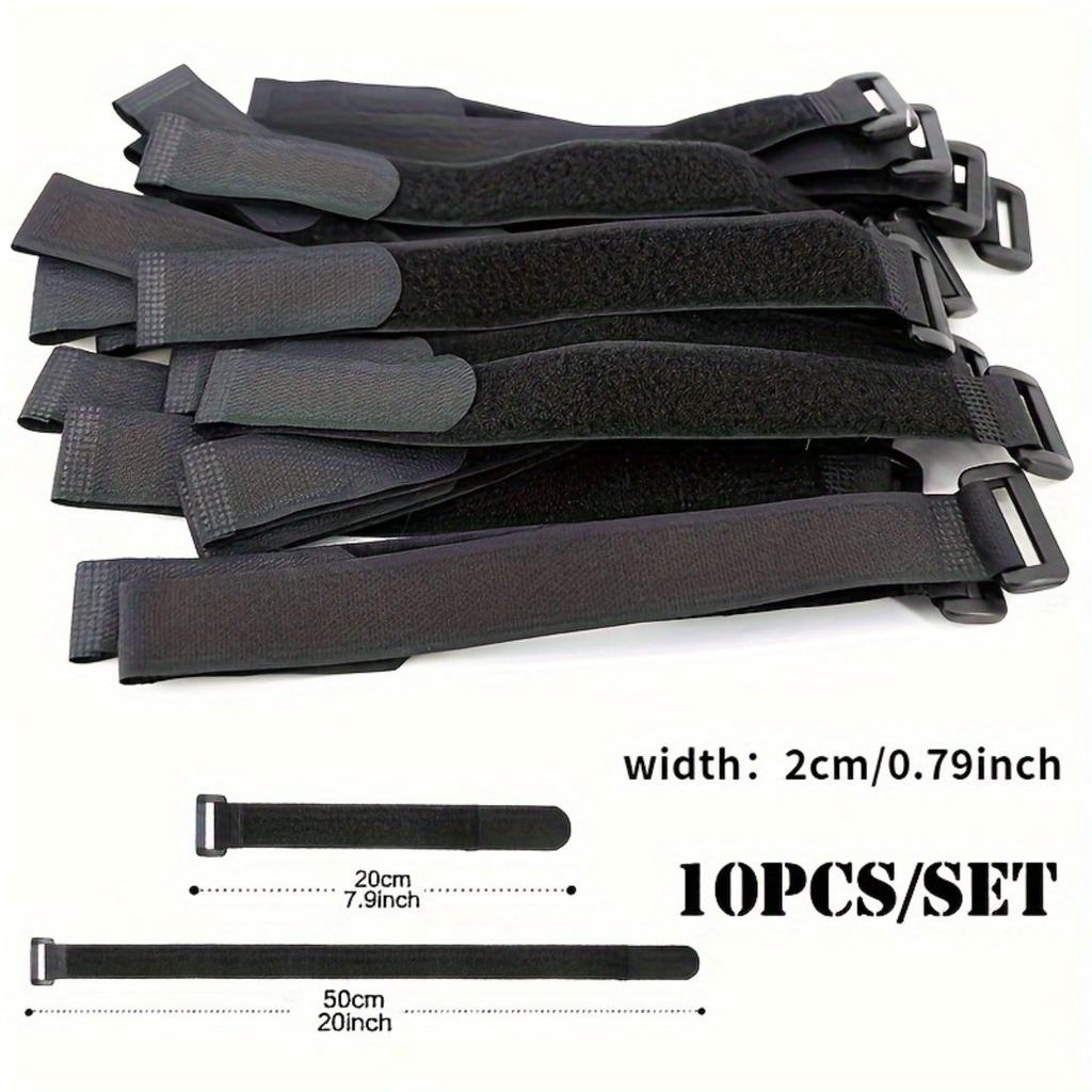 10Pcs Durable Nylon Hook & Loop Ties, Reusable Cable Management & Safety Fastening Straps