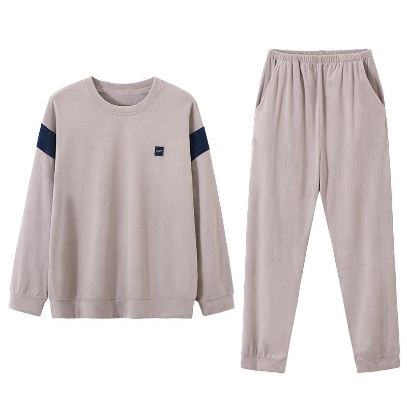 Island Fleece Pajamas Women'S Autumn And Winter Thin Fleece Round Neck Pullover Coral Fleece Loungewear Spring And Autumn Large Size Warm Suit