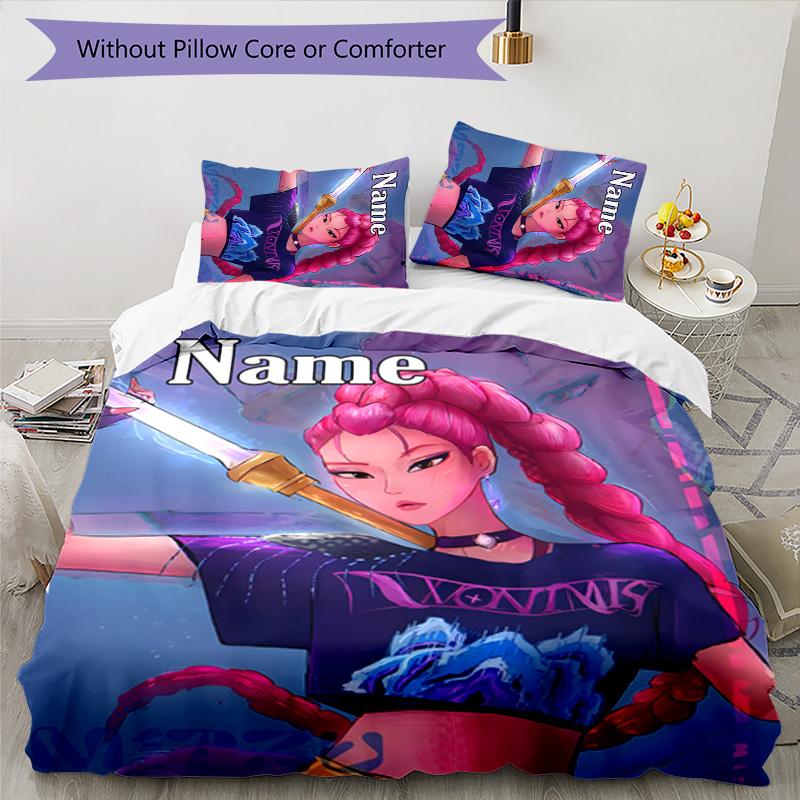 3pcs KPop Demon Hunters47 Cover Set - Personalized Name, HD Printed Bedding with 1 Cover and 2 Pillowcases - Perfect for Home Decor, Easy Care
