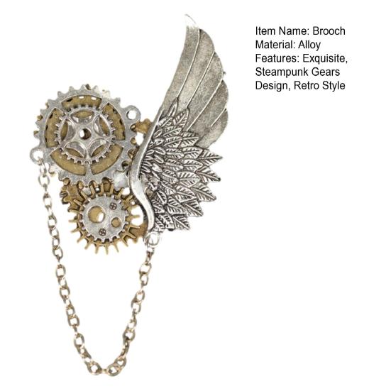 Vintage Steampunk Brooch Retro Punk Gears And Wing Brooch Pin Lapel Pin Dress Shirt Corsage for Women Men Outfit Accessory