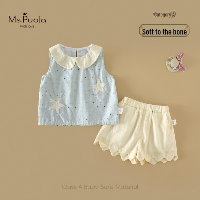 MS.PUALA Girls  Summer Polka Dot Sleeveless Top & Shorts Set 90 cm (83-90cm height)