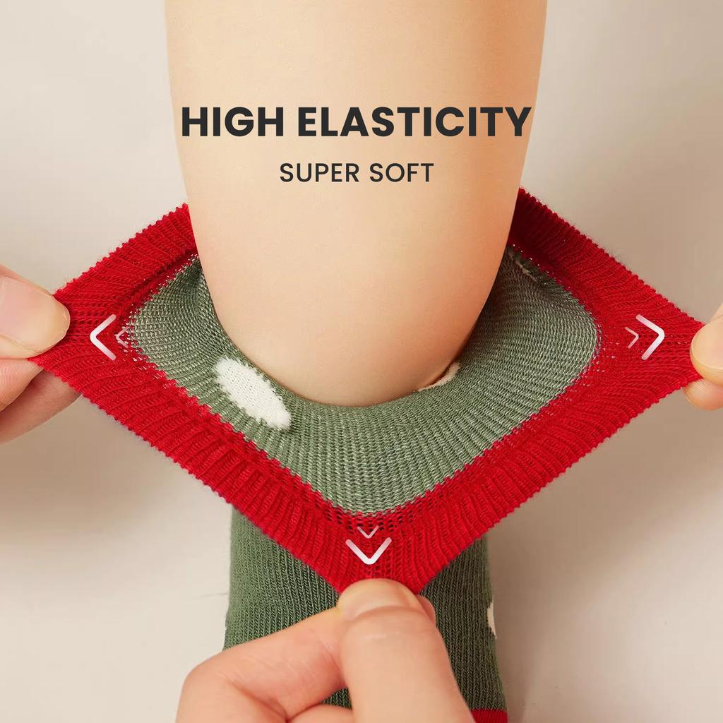 5 Paar Junior Strümpfe Großes Rotes Fest Weich und Bequem Hohe Elastizität Socke Atmungsaktiv Dicke Mittelrohrsocken 1-8 Jahre