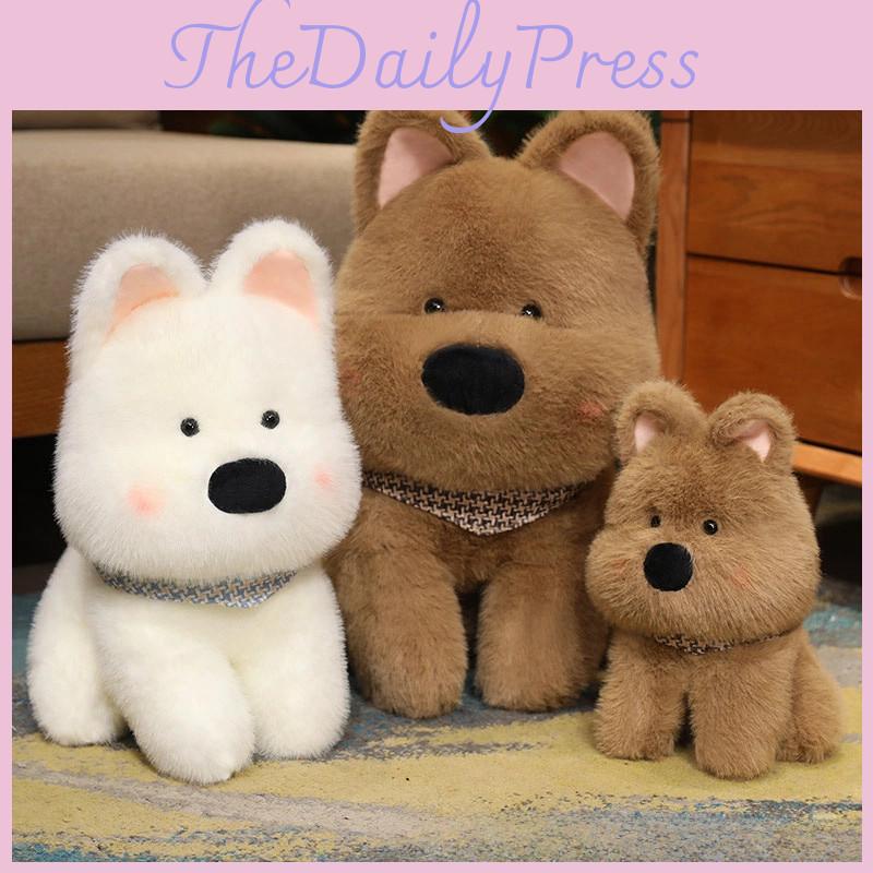 Cute West Highland White Terrier Plush Dog Doll Soft Stuffed Toy For Pets In White And Brown Colors