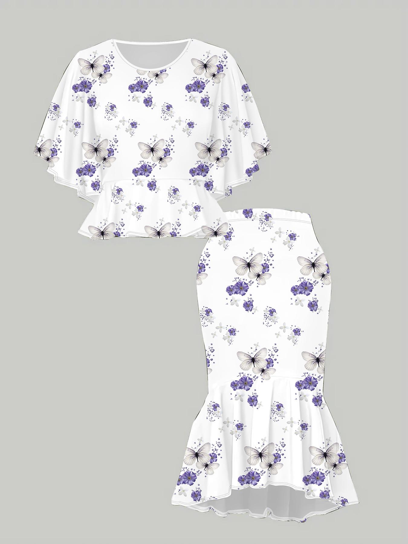 

3D Flower Printed Classical Totem Women s Print, Fashionable Large-sized, Elegant, Versatile for All Seasons. T-shirt, Skirt and Set 6XL фіолетовий