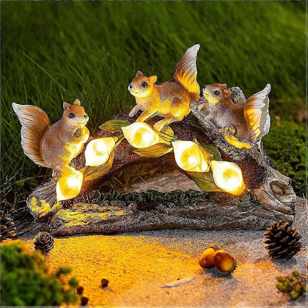 Garden Resin Squirrel Statue with LED Lights Waterproof Outdoor,[Energy Class A+]