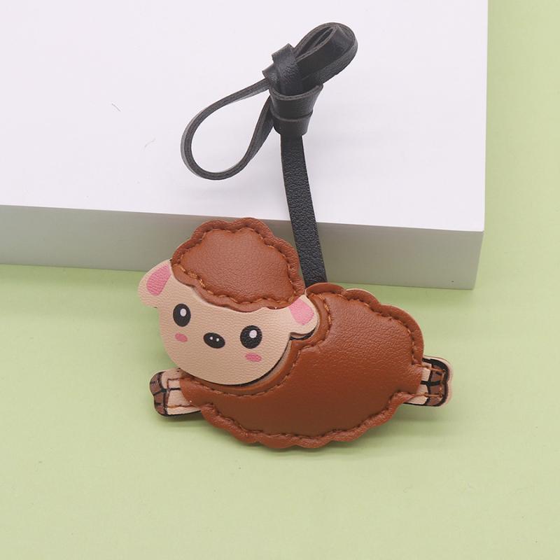 Cute Goat PU Leather Keychain Durable Cute Key Ring Bag Pendant for Women Car Key Holder Daily Use Gift