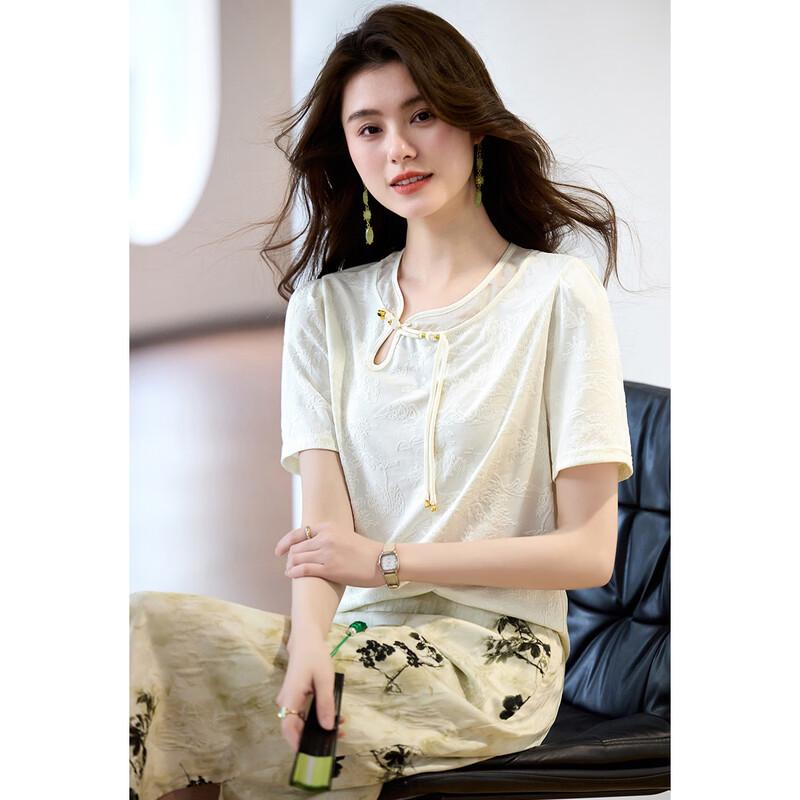 Sanpowa Women s Chinese Style Slimming Round Neck Short Sleeve T-Shirt M белый