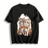 Vintage Bow Tie Cat Print Casual Top Pure Cotton T-shirt