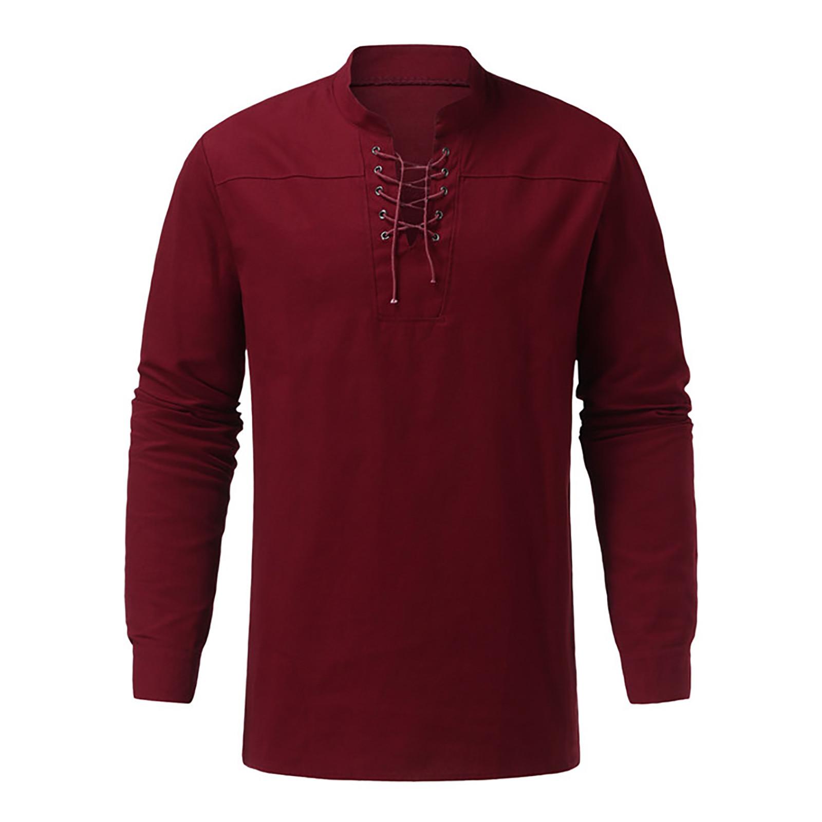 

Мужские хлопковые льняные рубашки с длинным рукавом, повседневные хиппи, пляжные топы для йоги XL винный